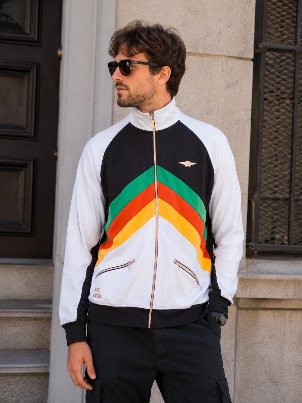 Roca Wear Mens XL Track Jacket Full Zip Colorblock White Black Retro Y2K